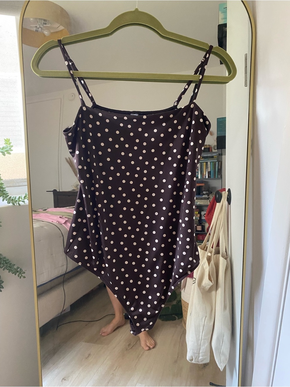 Express Black Satin Polka Dot Cami Bodysuit